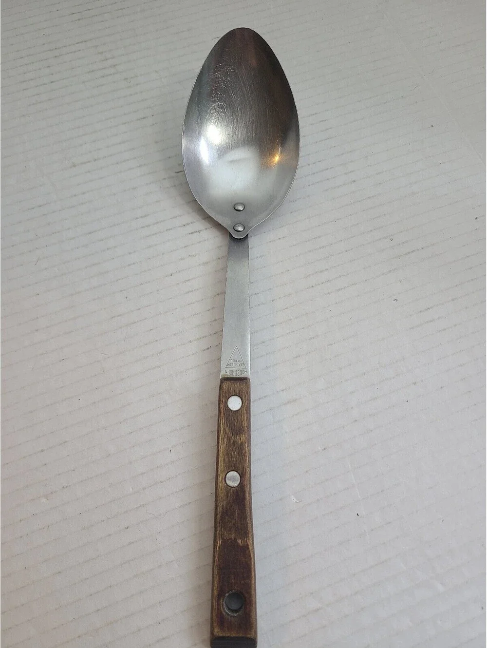 Vintage MCM Household Stainless Steel Spatula & Serving Spoon Wooden Handle Set